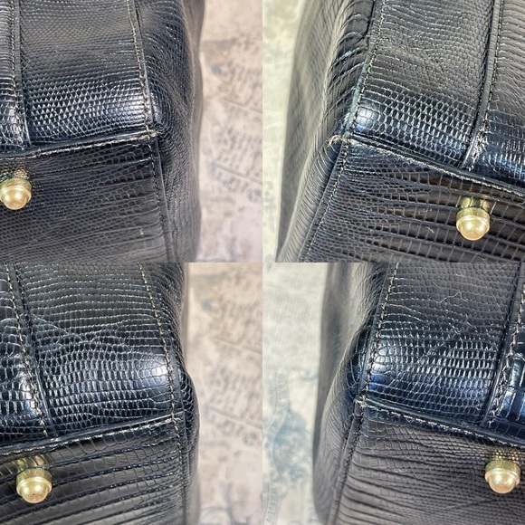 Brahmin black reptile embossed leather satchel bag - Picture 12 of 14